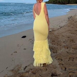 Elegant Yellow Fringe Backless Dress